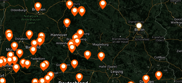 Mühlen in Deutschland auf Google-Karte